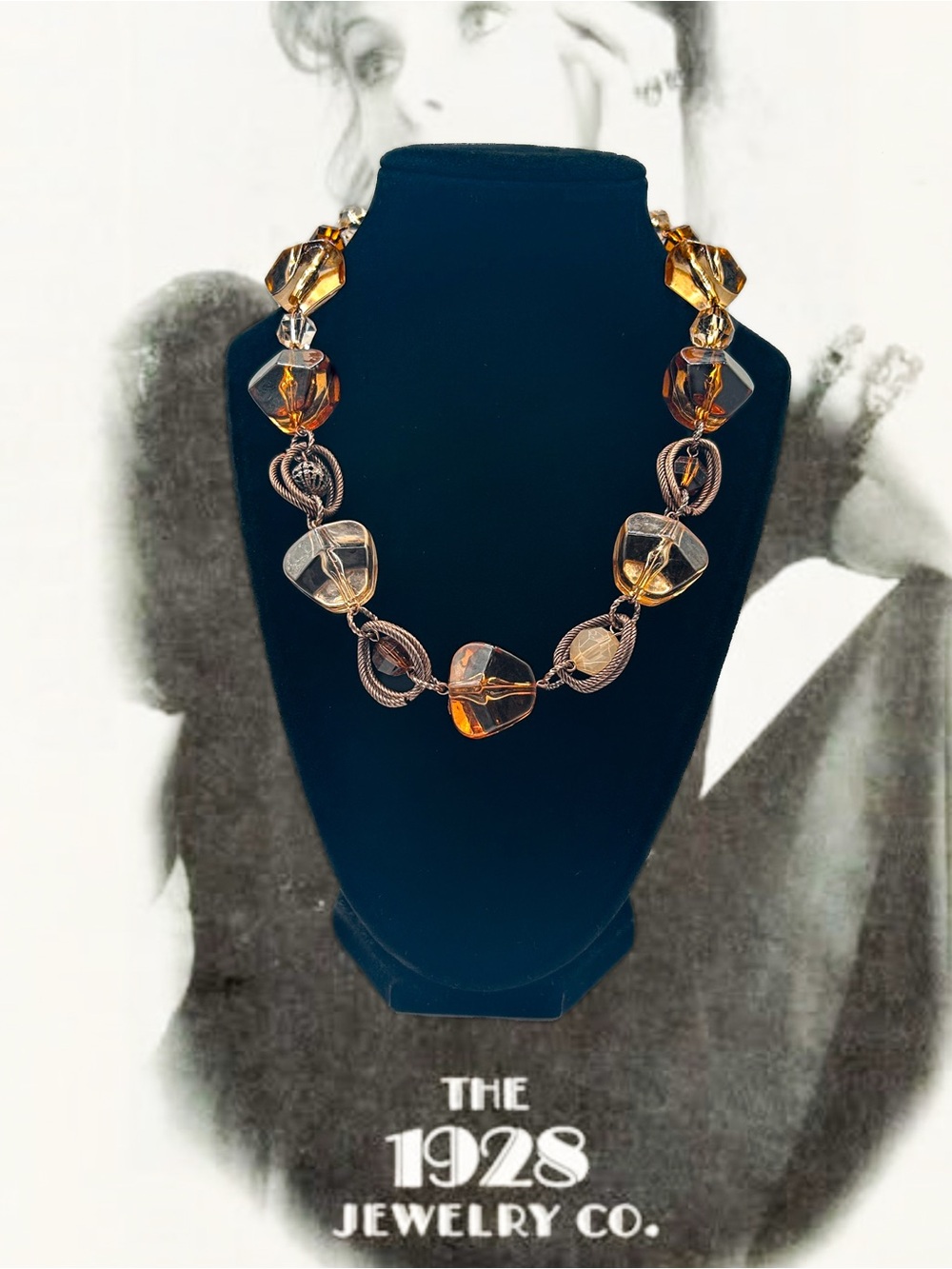 Vintage 1928 Jewelry Co Amber Chunky Acrylic Bead Statement Necklace Fall Colors